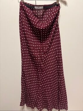 Mango Polka Dot Satin Slip Skirt in Burgundy